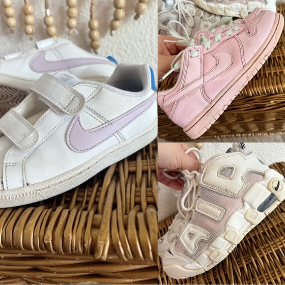 Nike Girls 13C Shoe Bundle Set Of 3 Nike Air Uptempo Dunks Court Royal Pink Blue - Picture 1 of 16
